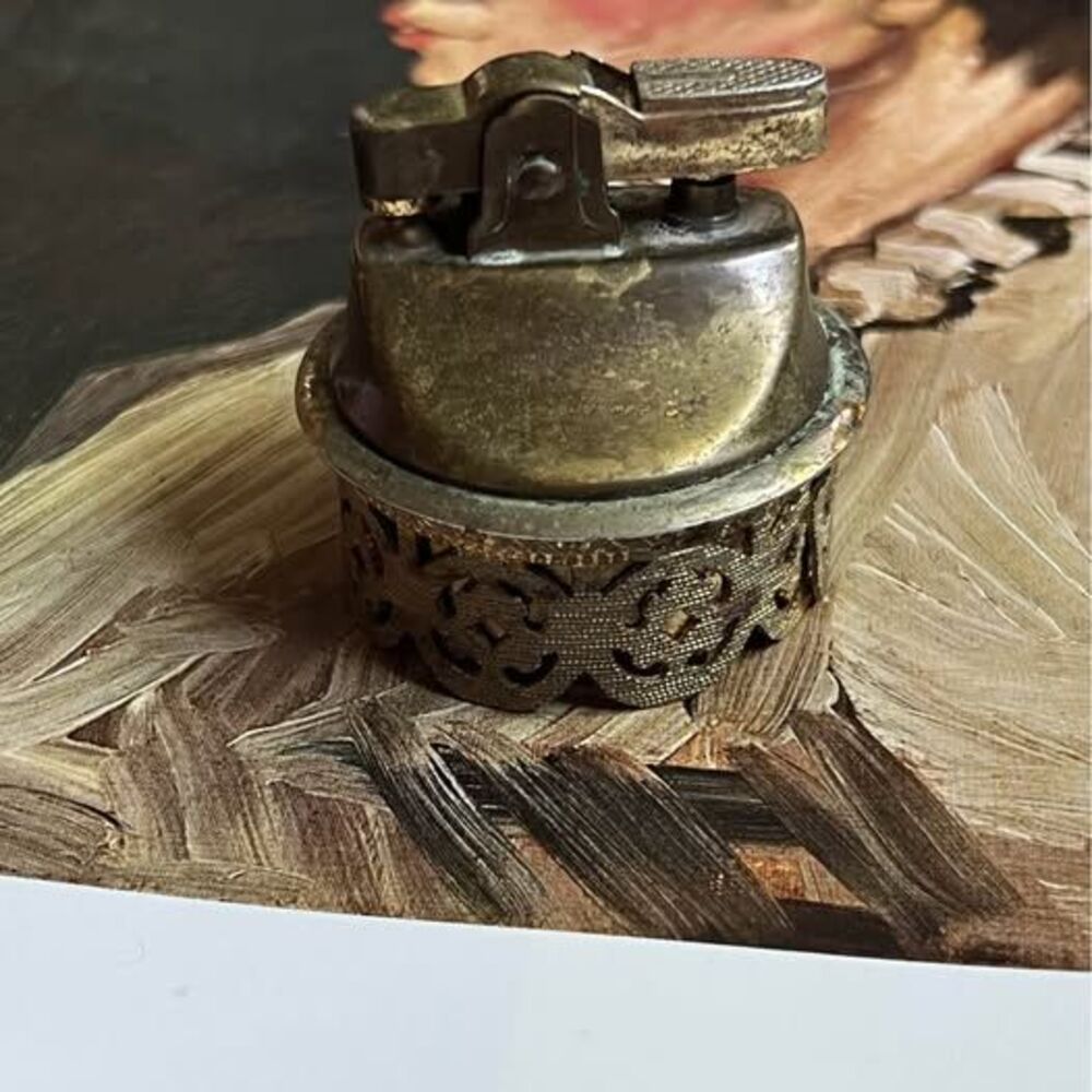 Vintage Brass Table Lighter Insert with Ornate Detail